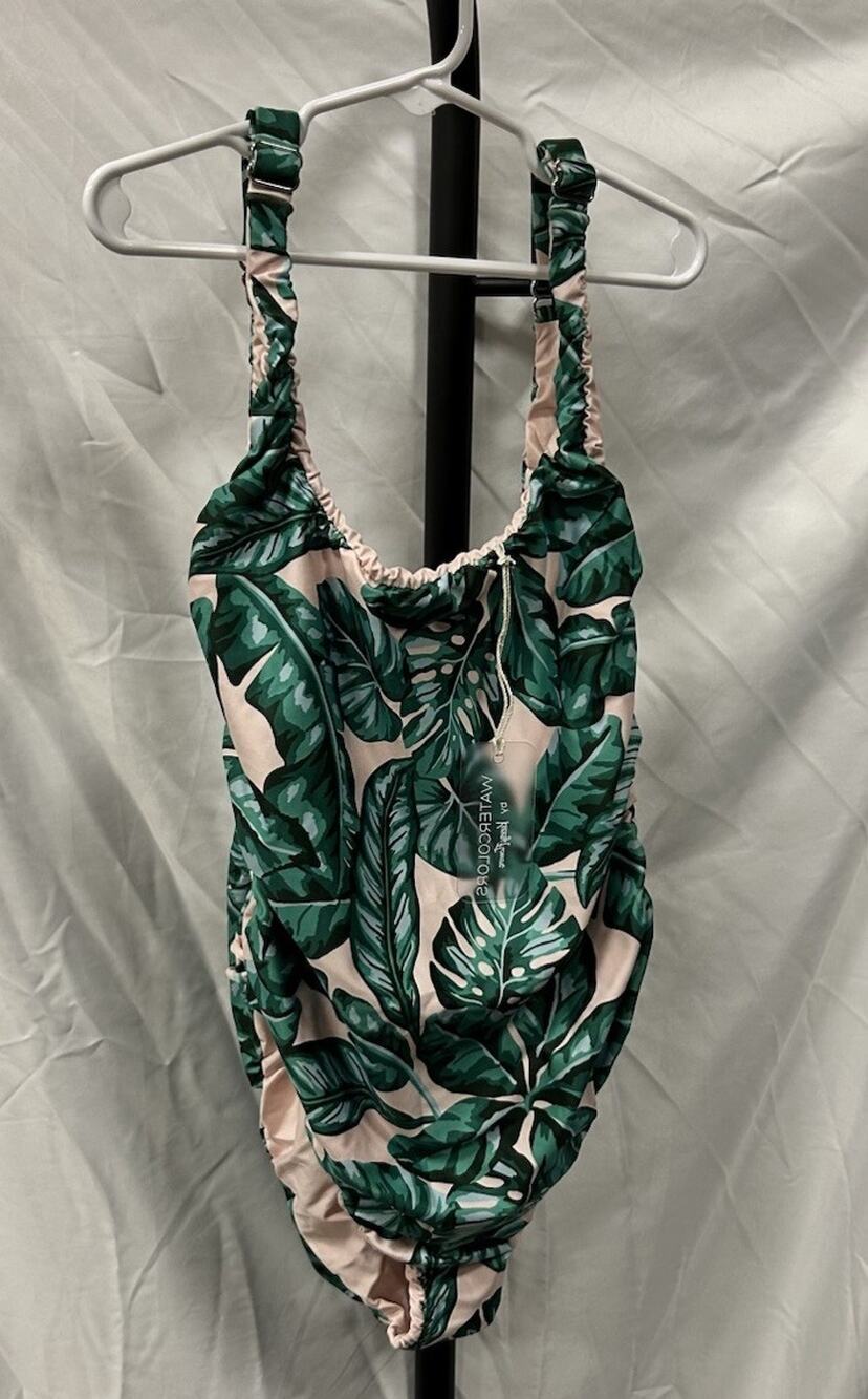 NEW Watercolors By Kenny Flowers Palm Backless One Piece Swimsuit Size M/L